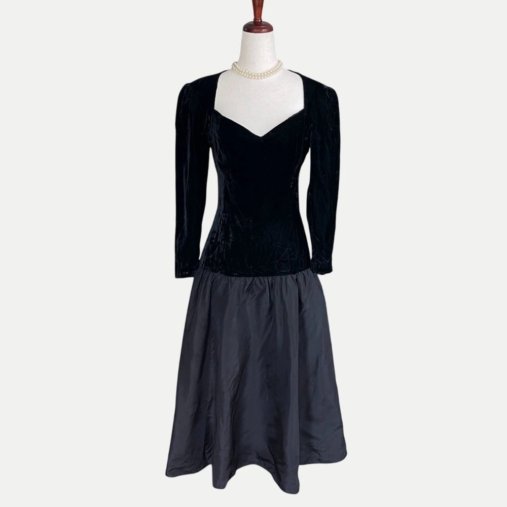 Vintage GUNNE SAX Jessica McClintock Black Velvet Taffeta Prom Dress Junior Sz 5